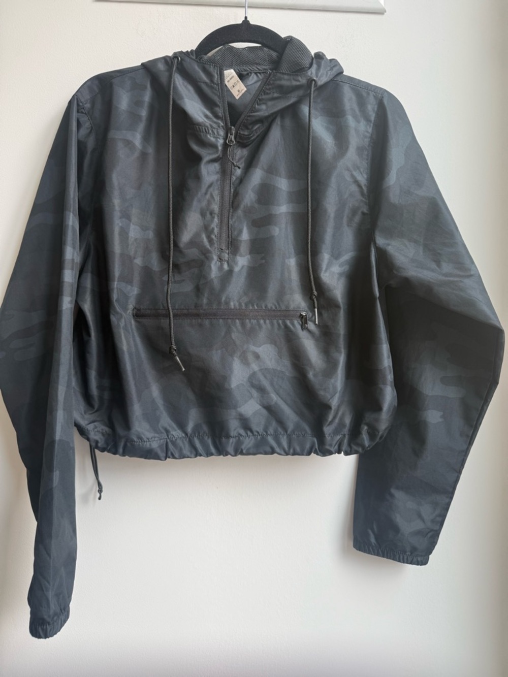 Women’s Black Camo Hooded Half-Zip Bomber Jacket